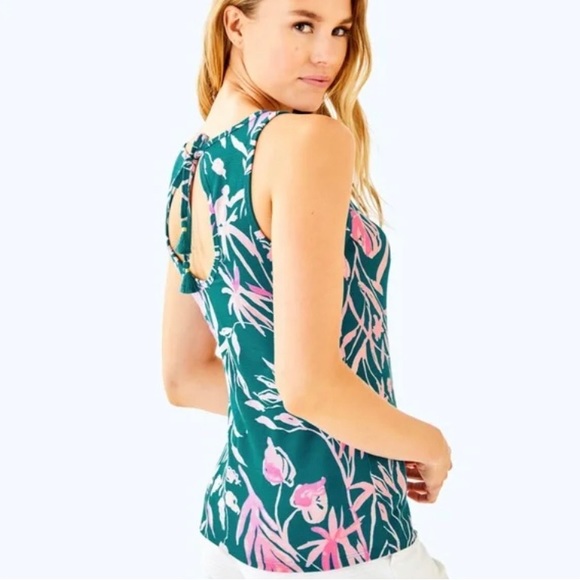 Lilly Pulitzer Tops - LILLY PULITZER | Teal & Pink Noemi Fringe Tank | S